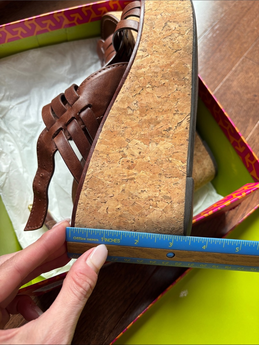 Tory Burch Brown Leather Cork Wedge Sandals - Picture 7 of 9